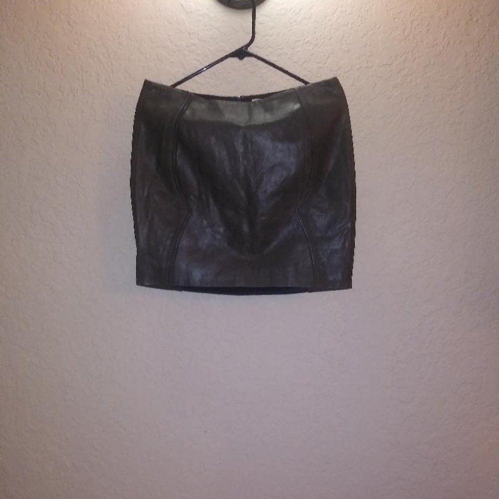 1 by O'2nd Womens Leather Mini Skirt (Charcoal) Gray